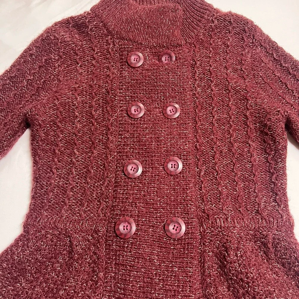 Caslon Alpaca Chunky Knit Peplum Sweater Womens 5 Bell Sleeve Mock Neck Burgundy - Picture 4 of 16